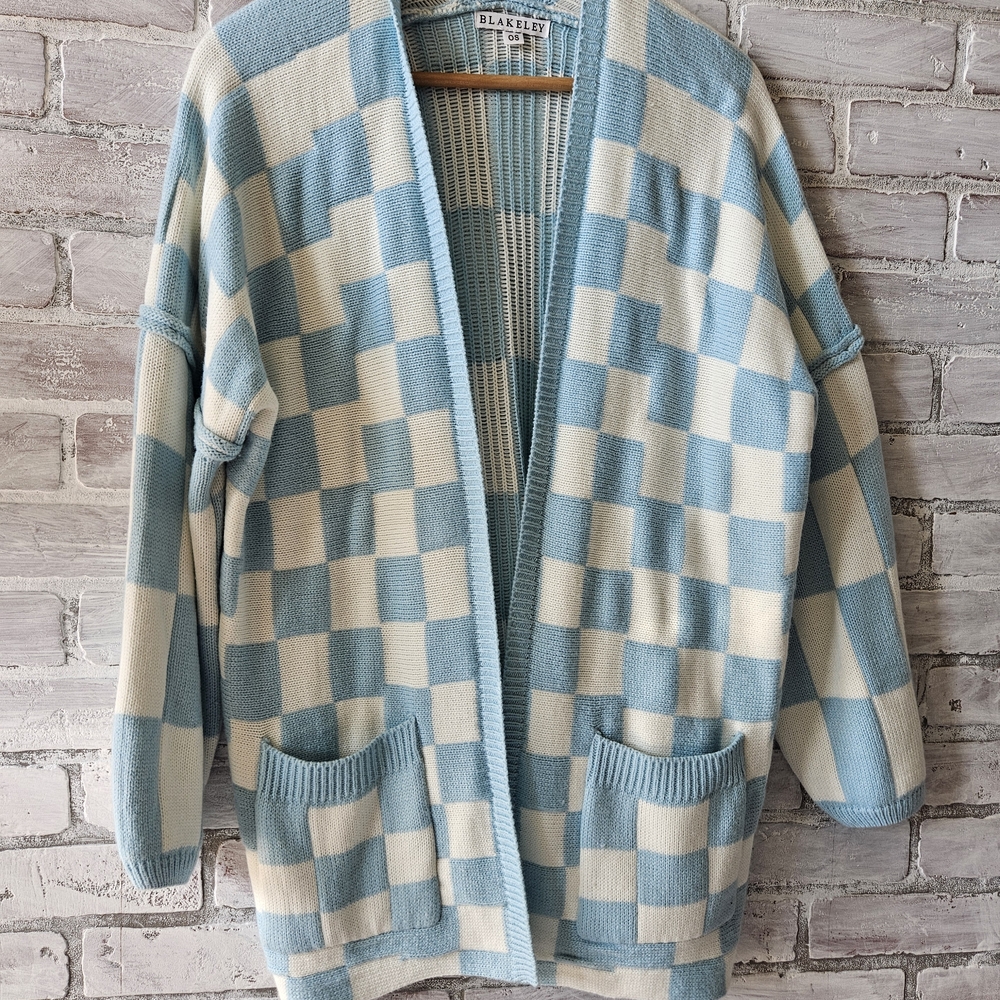 Blue and White Checkered Women's Sweater